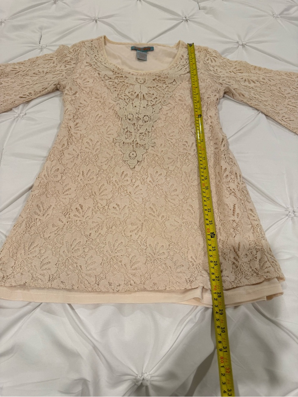 Flying Tomato Cream Lace Bell Sleeve Mini Dress Tunic Boho Cottagecore Size M - Picture 14 of 15